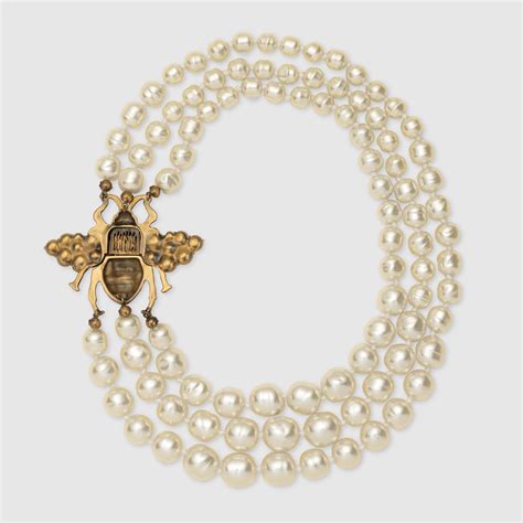 gucci pearl necklace with bee|gucci choker necklaces.